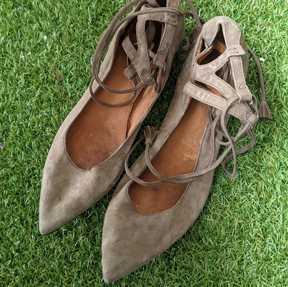 Frye Ankle Wraparound Suede Flats